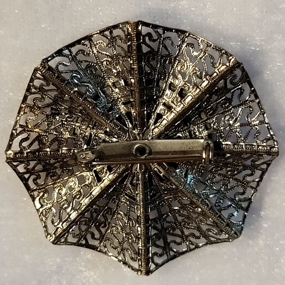 Vintage Filigree Siam Enamel Silvertone Brooch / Pin - Picture 2 of 3